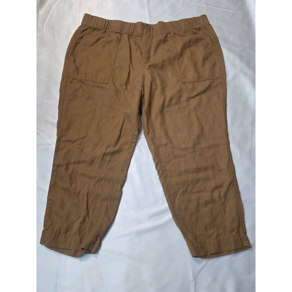 Banana Republic Pants Womens XXL Brown Linen Blend Elastic Waist Cropped Casual